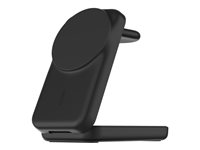 Belkin UltraCharge - Trådløst ladestativ - 3-i-1, magnetisk, sammenleggbar, med Qi2 + AC-strømadapter - 25 watt - Ultra Fast Charge - MFI-sertifisert - svart WIZ036KQBK