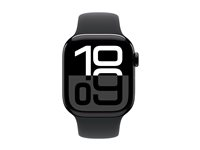 Apple Watch Series 10 (GPS + Cellular) - 42 mm - jet svart aluminium - smartklokke med sportsbånd - fluorelastomer - svart - båndbredde: M/L - 64 GB - LTE, Wi-Fi 4, UWB, Bluetooth - 4G - 29.3 g MWX73QN/A