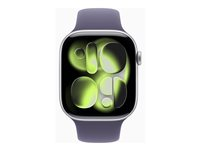 Apple Watch Series 11 (GPS + Cellular) - 46 mm - sølvaluminium - smartklokke med sportsbånd - fluorelastomer - lilla tåke - båndbredde: S/M - 64 GB - Bluetooth, LTE, Wi-Fi 4, UWB - 5G - 36.9 g MFCP4QN/A