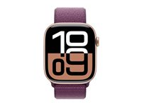 Apple Watch Series 10 (GPS + Cellular) - 46 mm - rosegull aluminium - smartklokke med sportssløyfe - myk dobbeltlagsnylon - plomme - håndleddstørrelse: 145-220 mm - 64 GB - LTE, Wi-Fi 4, UWB, Bluetooth - 4G - 35.3 g MWY83QN/A