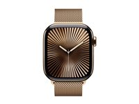 Apple Watch Series 10 (GPS + Cellular) - 42 mm - gull titan - smartklokke med fint strikket løkke - nett av rustfritt stål - gull - håndleddstørrelse: 130-180 mm - 64 GB - LTE, Wi-Fi 4, UWB, Bluetooth - 4G - 34.4 g MX083QN/A