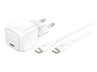 Belkin BoostCharge - Strømadapter - kompakt - 30 watt - Power Delivery 3.1 (USB-C) - på kabel: USB-C - med USB-C-kabel (1m) WCA008KQ1MWH-B6