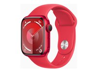 Apple Watch Series 9 (GPS + Cellular) - (PRODUCT) RED - 41 mm - rød aluminium - smartklokke med sportsbånd - fluorelastomer - rød - båndbredde: M/L - 64 GB - Wi-Fi, Bluetooth, UWB, LTE - 4G - 32.1 g MRY83DH/A