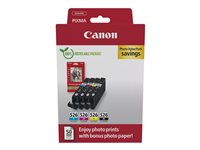 Canon CLI-526 C/M/Y/BK Photo Value Pack - 4-pack - 9 ml - gul, cyan, magenta, svart - original - boks - blekkbeholder / papirsett - for PIXMA iP4950, iX6550, MG5250, MG5350, MG6150, MG6250, MG8150, MG8250, MX715, MX885, MX895 4540B019