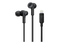 Belkin ROCKSTAR - Ørepropper med mikrofon - i øret - kablet - Lightning - lydisolerende - svart - for Apple 10.5-inch iPad Pro; iPad mini 4; iPhone 7, 7 Plus, 8, 8 Plus, X, XR, XS, XS Max G3H0001BTBLK