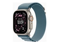 Apple Watch Ultra 3 - 49 mm - naturlig titan - Ja smartklokke med Alpine Loop - tekstil - lys blå - båndbredde: S - 64 GB - LTE, NFC, Wi-Fi 4, UWB, Bluetooth - 5G - 61.6 g MEWK4DH/A