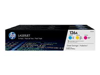 HP 126A - 3-pack - gul, cyan, magenta - original - LaserJet - tonerpatron (CF341A) - for Color LaserJet Pro CP1025; LaserJet Pro MFP M175; TopShot LaserJet Pro M275 CF341A