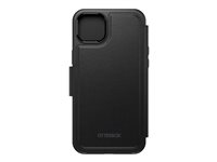 OtterBox - Beskyttelsesboks lommebok for mobiltelefon - MagSafe-kompatibel - syntetisk skinn, magnet - skyggesvart - for Apple iPhone 14 Plus 77-90283