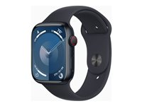 Apple Watch Series 9 (GPS + Cellular) - 45 mm - midnattsaluminium - smartklokke med sportsbånd - fluorelastomer - midnatt - båndbredde: M/L - 64 GB - Wi-Fi, Bluetooth, UWB, LTE - 4G - 39 g MRMD3DH/A