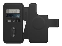 OtterBox - Lommebok for mobiltelefon - MagSafe-samsvar - syntetisk skinn - skyggesvart - for Apple iPhone 14 Pro Max 77-90285