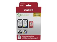 Canon PG-575/CL-576 Photo Paper Value Pack - 2-pack - svart, farge (cyan, magenta, gul) - original - hengeboks - blekkpatron/papirsett - for PIXMA TR4750i, TR4751i, TR4755i, TS3550i, TS3551i 5438C004