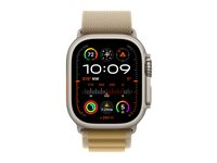 Apple Watch Ultra 2 - 49 mm - naturlig titan - smartklokke med Alpine Loop - tekstil - brun - båndbredde: L - 64 GB - LTE, Wi-Fi 4, UWB, Bluetooth - 4G - 61.4 g MX4H3DH/A