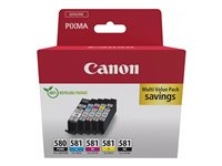 Canon PGI-580/CLI-581 PGBK/C/M/Y/BK Multi Pack - 5-pack - pigmentert svart, svart, gul, cyan, magenta - original - boks - blekkbeholder - for PIXMA TS6251, TS6350, TS6351, TS705, TS8252, TS8350, TS8351, TS8352, TS9550, TS9551 2078C007