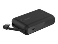 Belkin BoostCharge - Strømbank - med integrert kabel - 10000 mAh - 20 watt - 3 A - Fast Charge - 2 utgangskontakter (24 pin USB-C) - svart BPB021HQBK