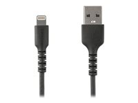 StarTech.com 6 ft(2m) Durable Black USB-A to Lightning Cable, Heavy Duty Rugged Aramid Fiber USB Type A to Lightning Charger/Sync Power Cord, Apple MFi Certified iPad/iPhone 12 Pro Max - iPhone 7/8/11/11 Pro - Lightning-kabel - USB hann rett til Lightning hann rett - 2 m - dobbeltisolert - svart RUSBLTMM2MB
