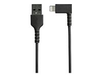 StarTech.com 6ft (2m) Durable USB A to Lightning Cable, Black 90° Right Angled Heavy Duty Rugged Aramid Fiber USB Type A to Lightning Charging/Sync Cord, Apple MFi Certified, iPhone 12 Pro - iPhone 7/8/11/11 Pro - Lightning-kabel - Lightning hann vinklet til USB hann - 2 m - dobbeltisolert - svart RUSBLTMM2MBR