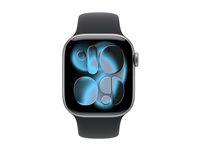 Apple Watch Series 11 (GPS) - 42 mm - space gray aluminum - smartklokke med sportsbånd - fluorelastomer - svart - båndbredde: M/L - 64 GB - Wi-Fi 4, UWB, Bluetooth - 30.3 g MEQX4QN/A