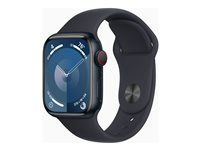 Apple Watch Series 9 (GPS + Cellular) - 41 mm - midnattsaluminium - smartklokke med sportsbånd - fluorelastomer - midnatt - båndbredde: M/L - 64 GB - Wi-Fi, Bluetooth, UWB, LTE - 4G - 32.1 g MRHT3DH/A