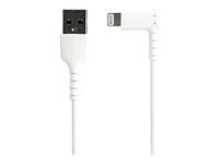 StarTech.com 6ft (2m) Durable USB A to Lightning Cable, White 90° Right Angled Heavy Duty Rugged Aramid Fiber USB Type A to Lightning Charging/Sync Cord, Apple MFi Certified, iPhone 12 Pro - iPhone 7/8/11/11 Pro - Lightning-kabel - Lightning hann vinklet til USB hann - 2 m - dobbeltisolert - hvit RUSBLTMM2MWR