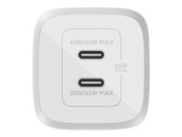 Belkin BoostCharge Pro GaN - Strømadapter - PPS- og GaN-teknologi - 65 watt - Fast Charge, PD 3.0 - 2 utgangskontakter (2 x USB-C) - hvit WCH013VFWH