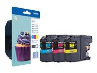 Brother LC123 RainbowPack - 3-pack - Høy ytelse - gul, cyan, magenta - original - blister med lyd-/elektromagnetisk alarm - blekkpatron - for Brother DCP-J132, J152, J172, J552, J752, MFC-J245, J470, J650, J6520, J6720, J6920, J870 LC123RBWBPDR