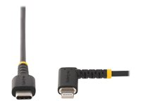 StarTech.com 3ft (1m) Durable USB-C to Lightning Cable - Right-Angled Heavy Duty Aramid Fiber USB Type-C to Lightning Charging/Sync Cord - Apple MFi Certified - Rugged iPhone Lightning Cable - Lightning-kabel - 24 pin USB-C hann til Lightning hann - 1 m - svart RUSB2CLTMM1MR