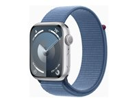 Apple Watch Series 9 (GPS) - 45 mm - sølvaluminium - smartklokke med sportssløyfe - myk dobbeltlagsnylon - vinterblå - 64 GB - Wi-Fi, Bluetooth, UWB - 38.7 g MR9F3DH/A