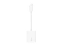 Belkin Connect Audio + Charge - USB-C til USB-C hodetelefoner / ladeadapter - 24 pin USB-C hann til 24 pin USB-C hunn - 14 m - hvit - USB Power Delivery (60W) F7U081BTWH