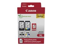 Canon PG-545XL/CL-546XL Photo Paper Value Pack - 2-pack - Høy ytelse - svart, farge (cyan, magenta, gul) - original - hengeboks - blekkpatron/papirsett - for PIXMA TR4551, TR4650, TR4651, TS3350, TS3351, TS3352, TS3355, TS3450, TS3451, TS3452 8286B011