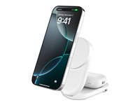 Belkin UltraCharge - Trådløst ladestativ - 2-i-1, Qi2, magnetisk, sammenleggbar + AC-strømadapter - 25 watt - Ultra Fast Charge (USB-C) - hvit WIZ039KQWH