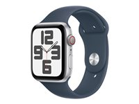 Apple Watch SE (GPS + Cellular) - 2. generasjon - 44 mm - sølvaluminium - smartklokke med sportsbånd - fluorelastomer - stormblå - båndbredde: S/M - 32 GB - LTE, Wi-Fi, Bluetooth - 4G - 33 g MRHF3DH/A