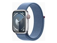 Apple Watch Series 9 (GPS + Cellular) - 41 mm - sølvaluminium - smartklokke med sportssløyfe - myk dobbeltlagsnylon - vinterblå - 64 GB - Wi-Fi, Bluetooth, UWB, LTE - 4G - 32.1 g MRHX3DH/A