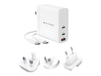 HyperJuice - Strømadapter - GaN-teknologi - 140 watt - Power Delivery 3.1, QC 3.0 - 3 utgangskontakter (USB, 2 x USB-C) - hvit HJG140WW