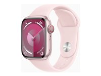 Apple Watch Series 9 (GPS + Cellular) - 41 mm - rosa aluminium - smartklokke med sportsbånd - fluorelastomer - lys rosa - båndbredde: M/L - 64 GB - Wi-Fi, Bluetooth, UWB, LTE - 4G - 32.1 g MRJ03DH/A